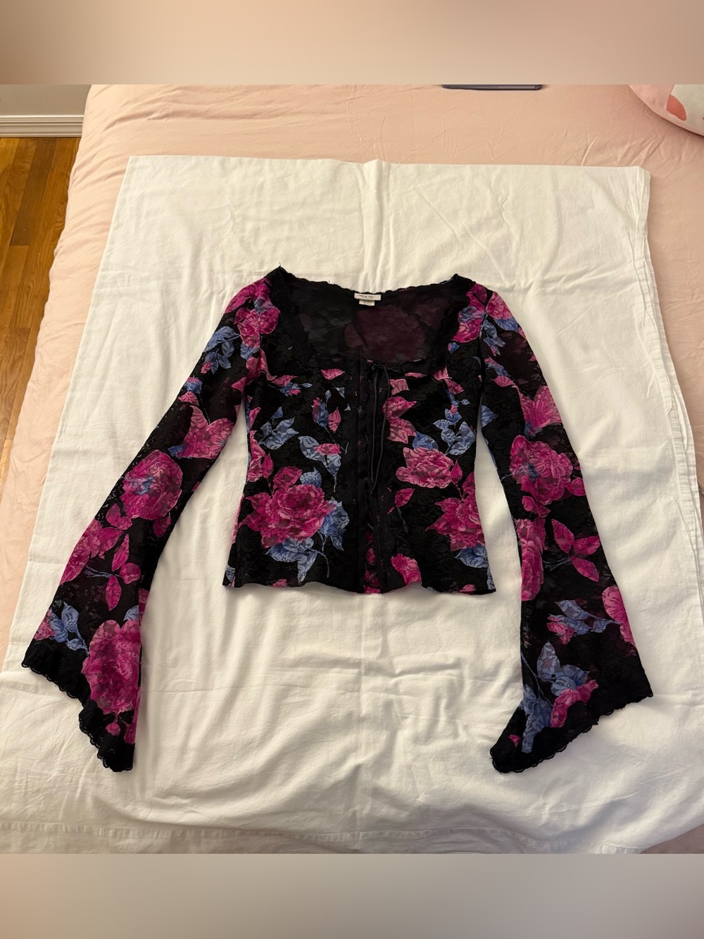 Cache Black & Pink Floral Lace Blouse
Size M